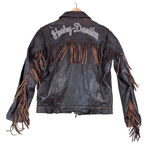 Harley-Davidson Jackets & Blazers - Harley-Davidson Womens Brown Leather Fringe Motorcycle Jacket CA 03402 Size M